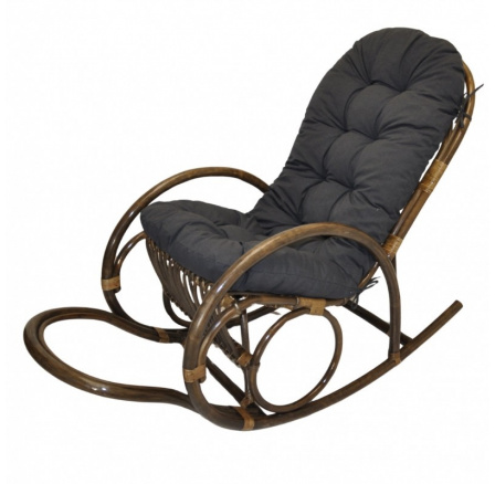 Ratanové houpací křeslo Jenaira hnědé polstr tmavě šedý melír