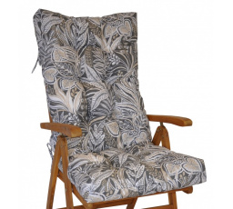 Polstr na teakové zahradní křeslo vysoké - motiv listy na tmavé