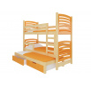 Háromszemélyes emeletes ágy matracokkal SORIA Pine+Orange