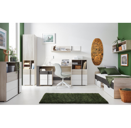 REMO-A gyerekszoba 90x200 cm-es ággyal, Fehér Wilton Tölgy/Fehér Lux/Antracit