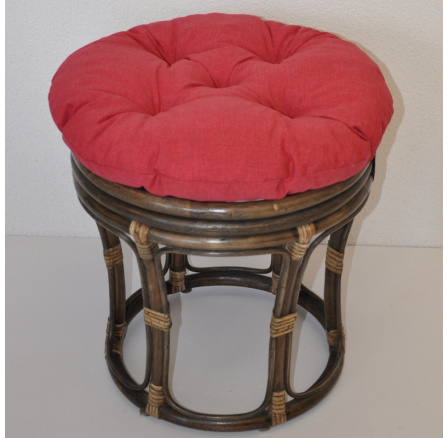 Ratanová taburetka velká hnědá polstr vínový melír