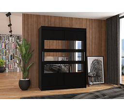 Tolóajtós szekrény tükörrel FLORENTO 150 Fekete+Fekete