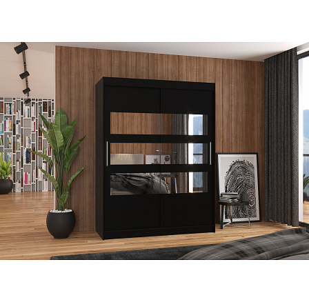 Tolóajtós szekrény tükörrel FLORENTO 150 Fekete+Fekete