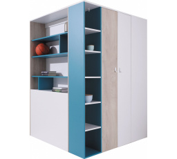 PLANET- PL1 L/P ruhásszekrény, fehér lux+tölgy+kék