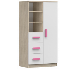 Polc 80 3S1D SMYK III - 05, Sonoma Tölgy/Fehér/Rózsaszín