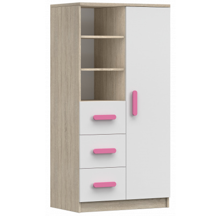 Polc 80 3S1D SMYK III - 05, Sonoma Tölgy/Fehér/Rózsaszín