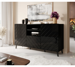 ABETO komód, matt fekete/fényes fekete