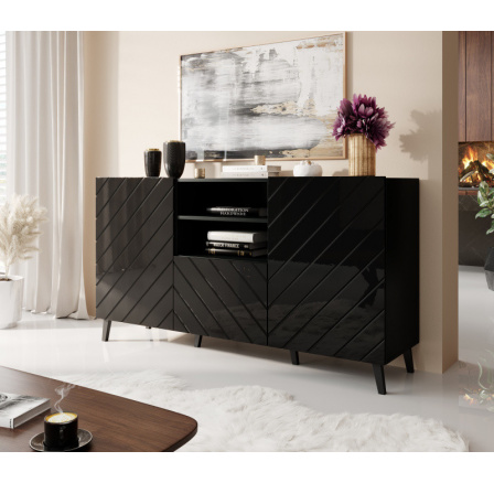 ABETO komód, matt fekete/fényes fekete