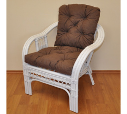 Ratanové křeslo Rio De Janeiro bílé - polstr hnědý melír