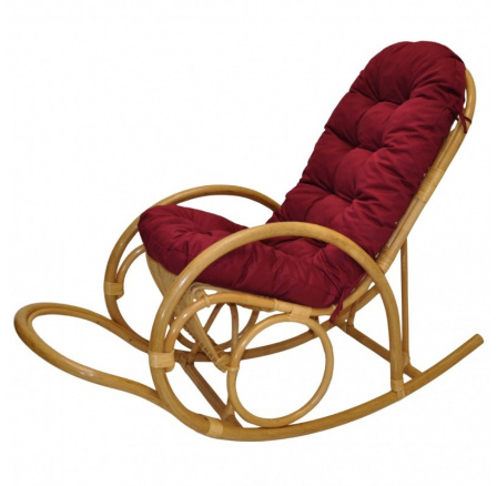 Ratanové houpací křeslo Jenaira medové polstr vínový kepr