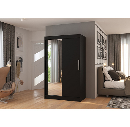 Tolóajtós szekrény tükörrel BARIO 120 Fekete+Fekete
