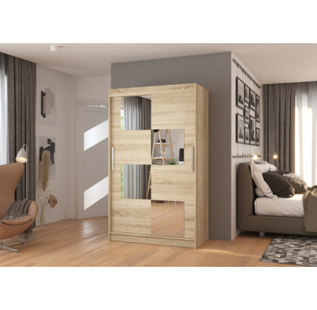 Tolóajtós szekrény tükörrel LUGANO 120 Sonoma+Sonoma