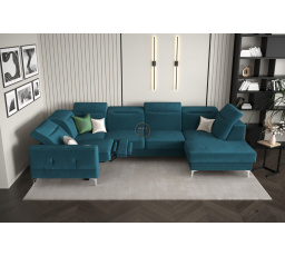 NAROŻNIK MALIBU MAX II Z FUNKCJĄ SPANIA I FUNKCJĄ RELAX 180x350x182 CM - Odcienie niebieskiego , Strona lewa