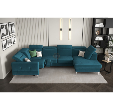 NAROŻNIK MALIBU MAX II Z FUNKCJĄ SPANIA I FUNKCJĄ RELAX 180x350x182 CM - Odcienie niebieskiego , Strona lewa