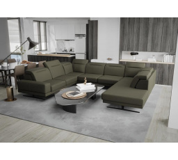 NAROŻNIK SKÓRZANY FIORE MAX I 220x350x265 CM - Odcienie oliwkowego , lewa