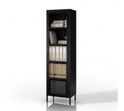 Üveg vitrin nappaliba, keskeny fém fekete LUIGI Modern 500 x 1800 x 350 mm