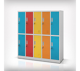 BHP iskolai szekrény szürke-többszínű: 10 rekeszes BARTUŚ, 1360 x 1500 x 450 mm