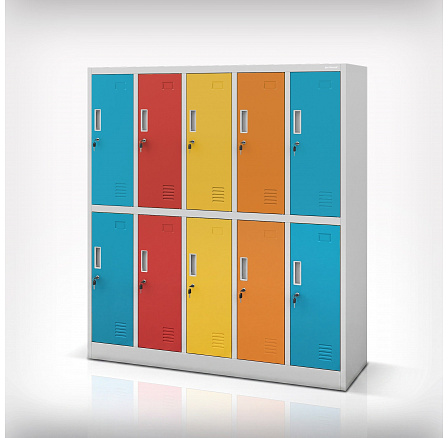 BHP iskolai szekrény szürke-többszínű: 10 rekeszes BARTUŚ, 1360 x 1500 x 450 mm