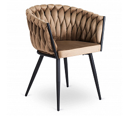 Krzesło ELENA Beżowe Plecione Welurowe