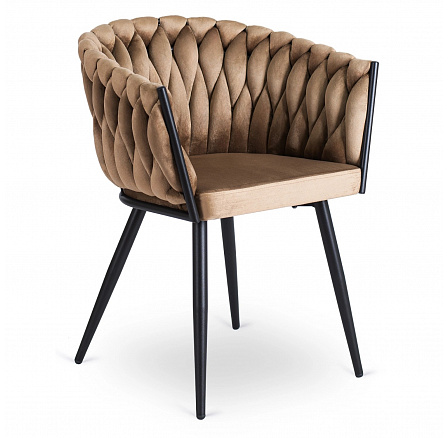 Krzesło ELENA Beżowe Plecione Welurowe