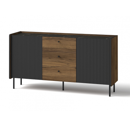 PRESTIGO komód - P5, Warmia dió/San Sebastian/Fekete matt