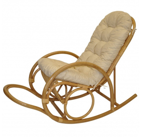 Ratanové houpací křeslo Jenaira medové polstr světle béžový melír