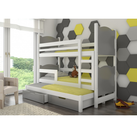 Háromszemélyes emeletes ágy matracokkal LETICIA Fehér+Szürke