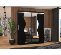 Tolóajtós szekrény tükörrel és LED világítással MEDISON 180, Fekete/Fekete