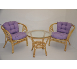 Ratanová sedací souprava Bahama malá medová polstry fialový melír