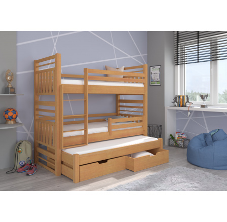 Háromszemélyes emeletes ágy matracokkal HIPPO 180x80 Bükk