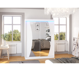 Tolóajtós szekrény tükörrel és LED világítással MODESTO 150 Fehér+Fehér