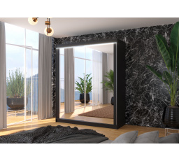 Tolóajtós szekrény tükörrel és LED világítással MORGAN 180 Fekete+Fekete