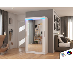 Tolóajtós szekrény tükörrel és LED világítással TIBAGO 120 Fehér+Fehér