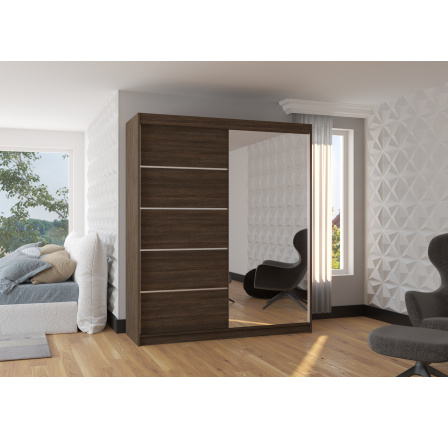 Tolóajtós és tükörrel ellátott ruhásszekrény CARO 180 Choco+Choco