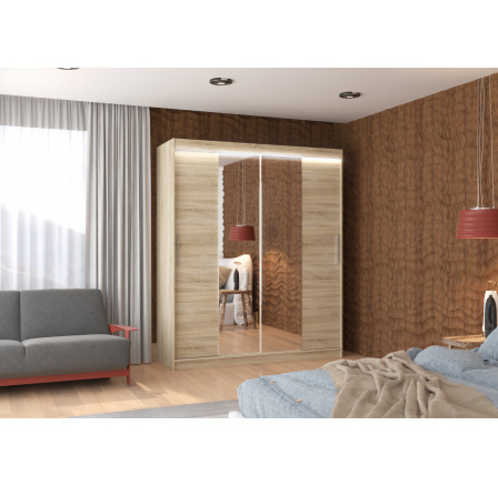 Tolóajtós szekrény tükörrel és LED világítással DALLAS 180 Sonoma+Sonoma