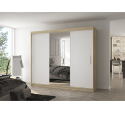 DENIS 250 tolóajtós és tükrös gardróbszekrény Sonoma+Fehér