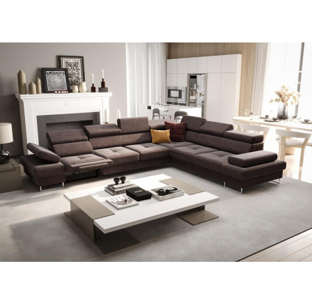 NAROŻNIK Z FUNKCJĄ SPANIA I RELAX GALAXY MAX 350x280 CM - Odcienie Brązu , prawa