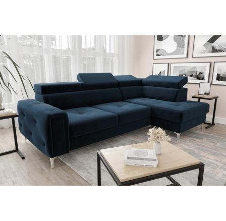 NAROŻNIK Z FUNKCJĄ SPANIA ORION 165X255 - Odcienie granatu , prawa