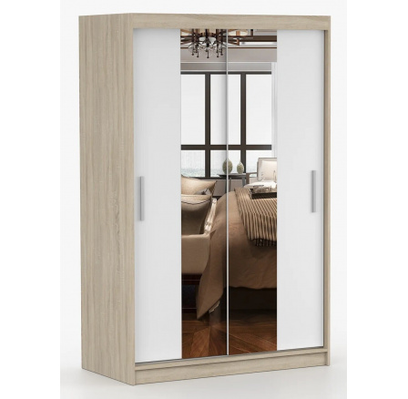 Tükrös ruhásszekrény NOEMI 01, Sonoma Tölgy/Fehér