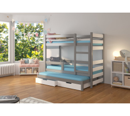 Háromszemélyes emeletes ágy matracokkal KARLO Szürke+Fehér