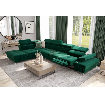 NAROŻNIK GALAXY RELAX Z FUNKCJĄ SPANIA 225X350 CM - Odcienie zieleni , lewa