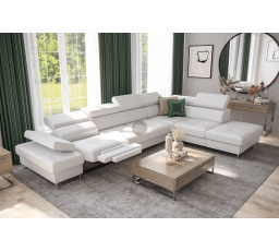 NAROŻNIK GALAXY RELAX Z FUNKCJĄ SPANIA 225X350 CM - Biała eko skóra , prawa