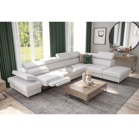 NAROŻNIK GALAXY RELAX Z FUNKCJĄ SPANIA 225X350 CM - Biała eko skóra , prawa