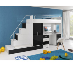 Vyvýšená postel PARADISE 5, Bílá Černá Lesk