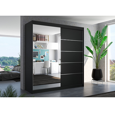 Tolóajtós szekrény tükörrel OLIVER 200 Fekete+Fekete