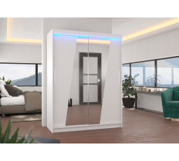 Tolóajtós szekrény tükörrel és LED világítással BOLTON 150 Fehér+Fehér