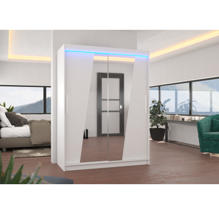 Tolóajtós szekrény tükörrel és LED világítással BOLTON 150 Fehér+Fehér