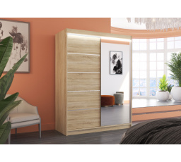 Tolóajtós szekrény tükörrel és LED világítással LIMBO 150 Sonoma+Sonoma