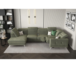 NAROŻNIK MALIBU MAX II Z FUNKCJĄ SPANIA I FUNKCJĄ RELAX 180x350x182 CM - Odcienie oliwkowego , Strona prawa