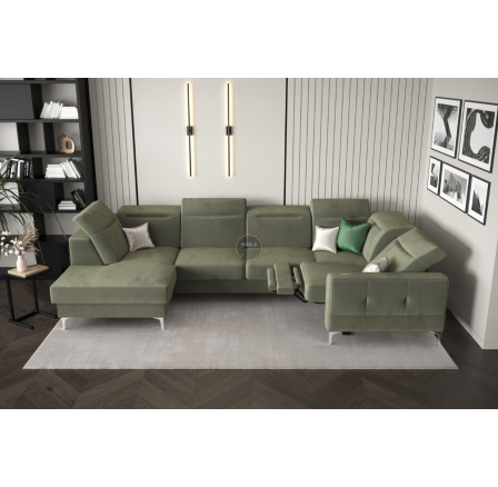 NAROŻNIK MALIBU MAX II Z FUNKCJĄ SPANIA I FUNKCJĄ RELAX 180x350x182 CM - Odcienie oliwkowego , Strona prawa